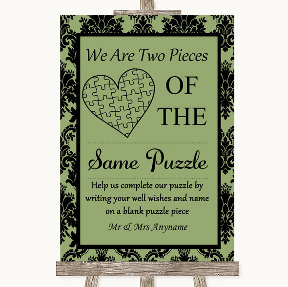 Sage Green Damask Puzzle Piece Guest Book Customised Wedding Sign