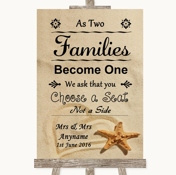 Sandy Beach As Families Become One Seating Plan Customised Wedding Sign