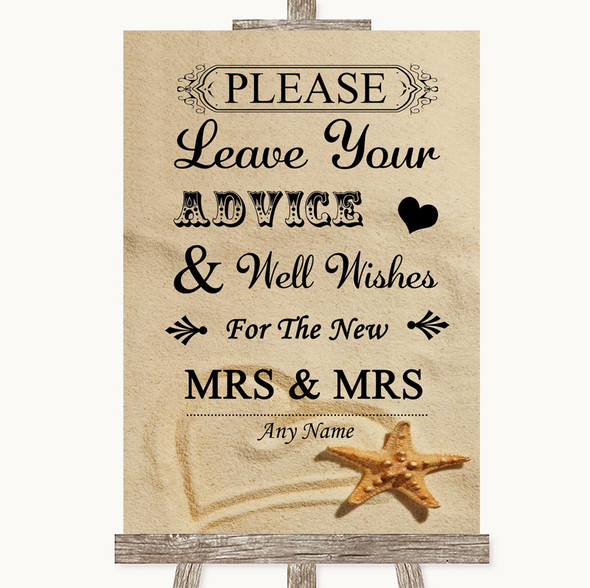 Sandy Beach Guestbook Advice & Wishes Lesbian Customised Wedding Sign
