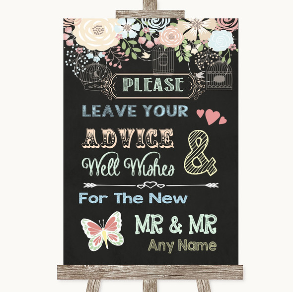 Shabby Chic Chalk Guestbook Advice & Wishes Gay Customised Wedding Sign