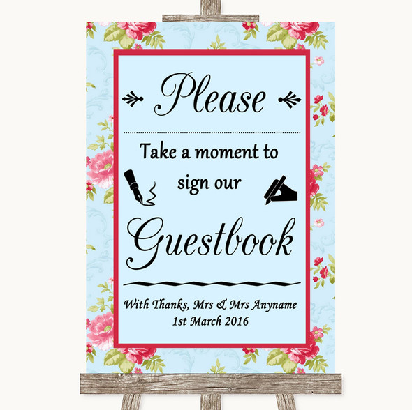 Shabby Chic Floral Take A Moment To Sign Our Guest Book Wedding Sign