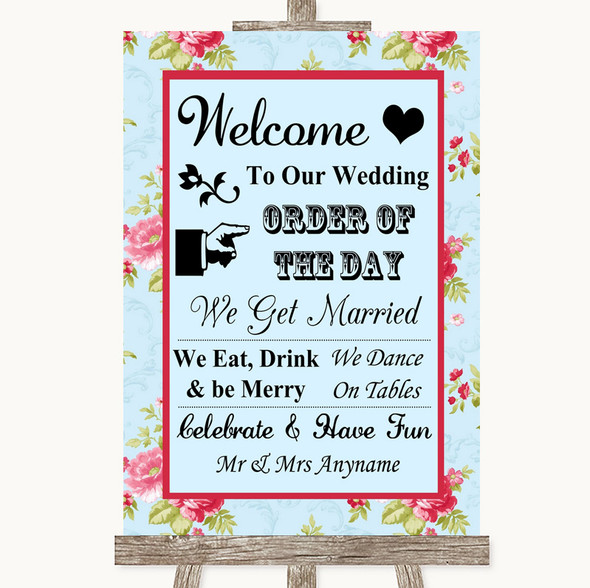Shabby Chic Floral Welcome Order Of The Day Customised Wedding Sign