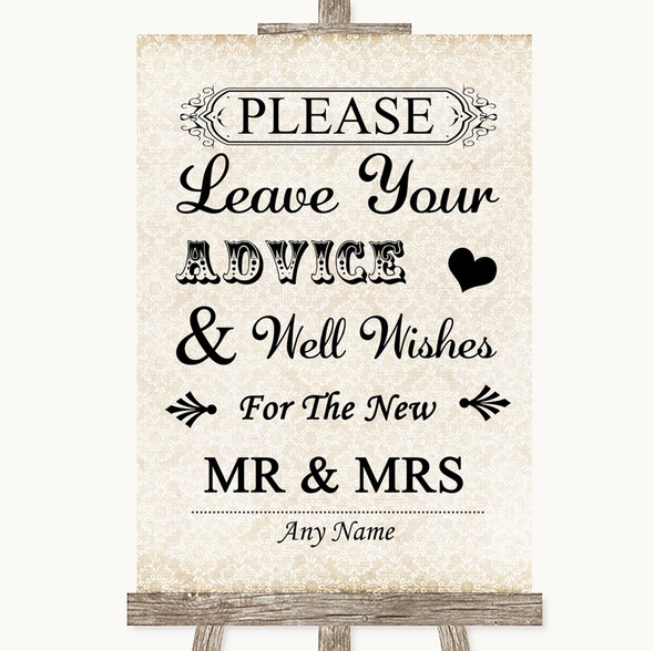 Shabby Chic Ivory Guestbook Advice & Wishes Mr & Mrs Customised Wedding Sign