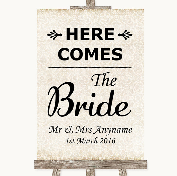 Shabby Chic Ivory Here Comes Bride Aisle Sign Customised Wedding Sign