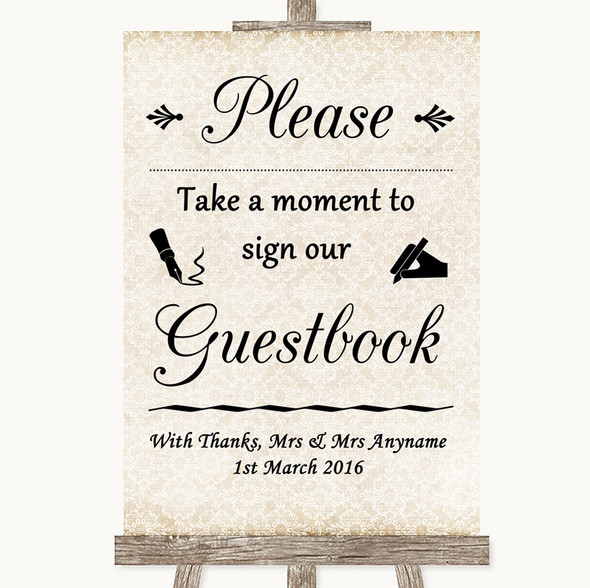Shabby Chic Ivory Take A Moment To Sign Our Guest Book Customised Wedding Sign