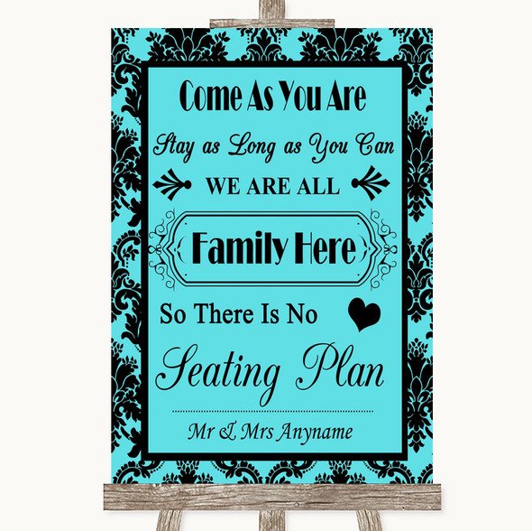 Tiffany Blue Damask All Family No Seating Plan Customised Wedding Sign