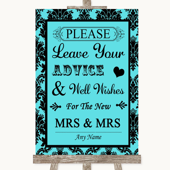 Tiffany Blue Damask Guestbook Advice & Wishes Lesbian Customised Wedding Sign