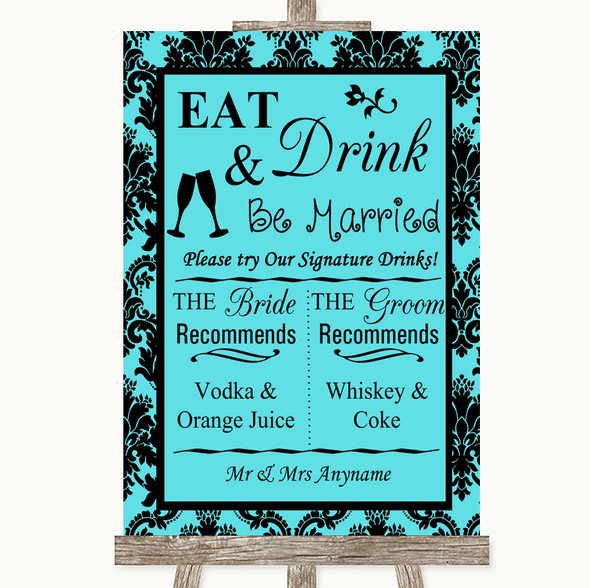 Tiffany Blue Damask Signature Favourite Drinks Customised Wedding Sign