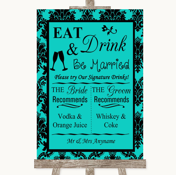 Turquoise Damask Signature Favourite Drinks Customised Wedding Sign