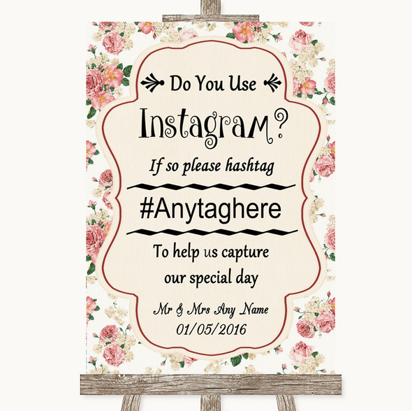 Vintage Roses Instagram Photo Sharing Customised Wedding Sign