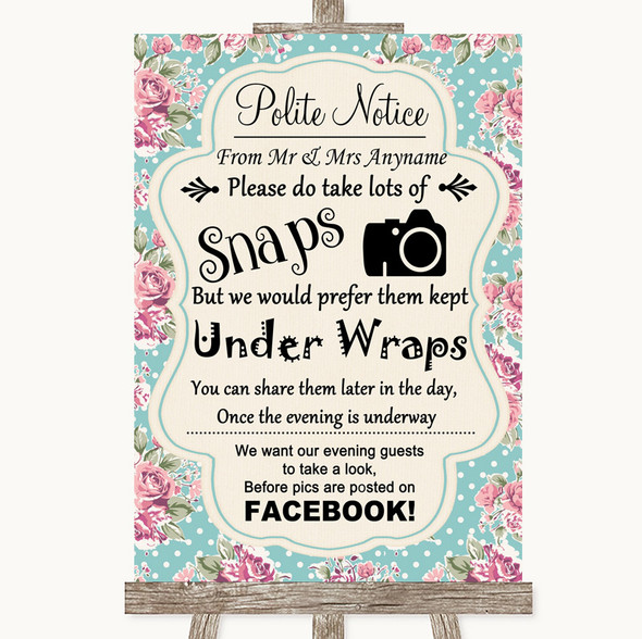 Vintage Shabby Chic Rose Don't Post Photos Facebook Customised Wedding Sign
