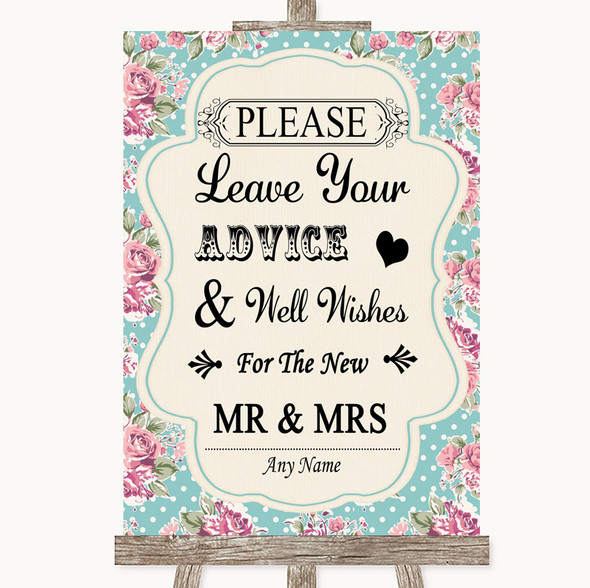 Vintage Shabby Chic Rose Guestbook Advice & Wishes Mr & Mrs Wedding Sign