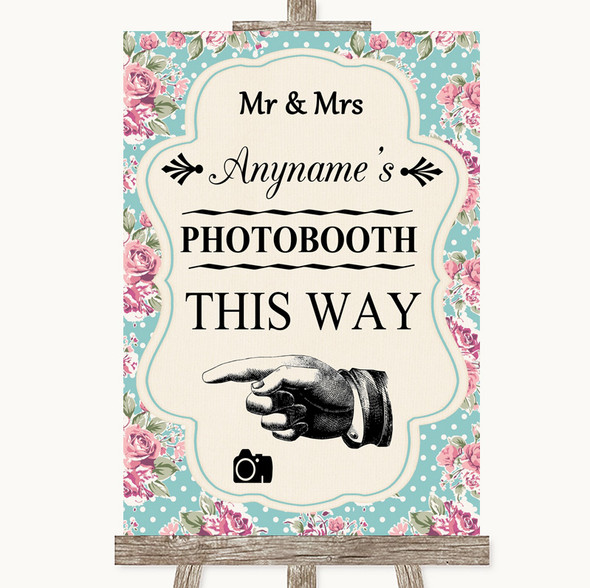 Vintage Shabby Chic Rose Photobooth This Way Left Customised Wedding Sign