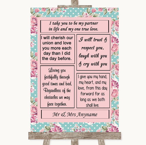 Vintage Shabby Chic Rose Romantic Vows Customised Wedding Sign