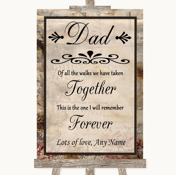 Vintage Dad Walk Down The Aisle Customised Wedding Sign