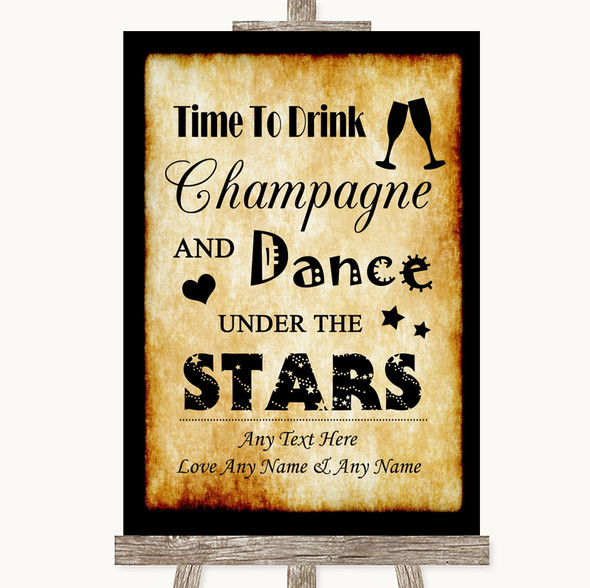 Western Drink Champagne Dance Stars Customised Wedding Sign