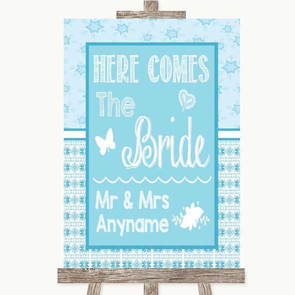 Winter Blue Here Comes Bride Aisle Sign Customised Wedding Sign