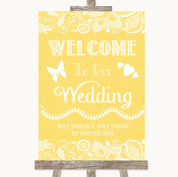 Yellow Burlap & Lace Welcome To Our Wedding Customised Wedding Sign