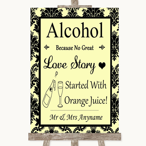 Yellow Damask Alcohol Bar Love Story Customised Wedding Sign