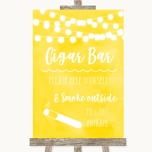 Yellow Watercolour Lights Cigar Bar Customised Wedding Sign