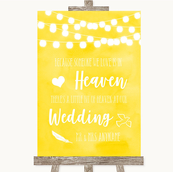 Yellow Watercolour Lights Heaven Loved Ones Customised Wedding Sign