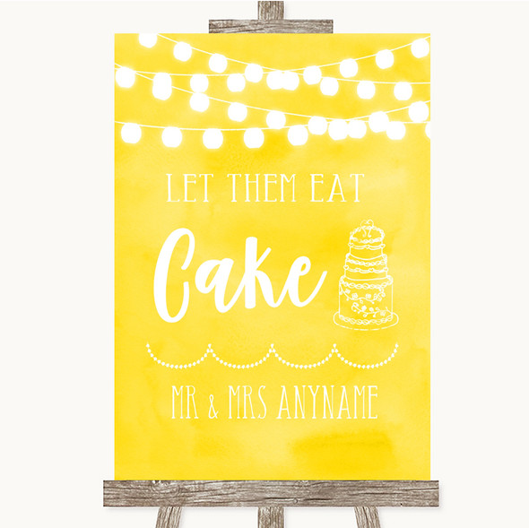 Yellow Watercolour Lights Let Them Eat Cake Customised Wedding Sign