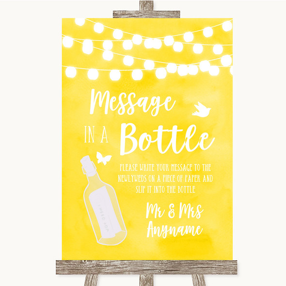 Yellow Watercolour Lights Message In A Bottle Customised Wedding Sign