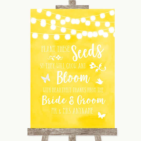 Yellow Watercolour Lights Plant Seeds Favours Customised Wedding Sign