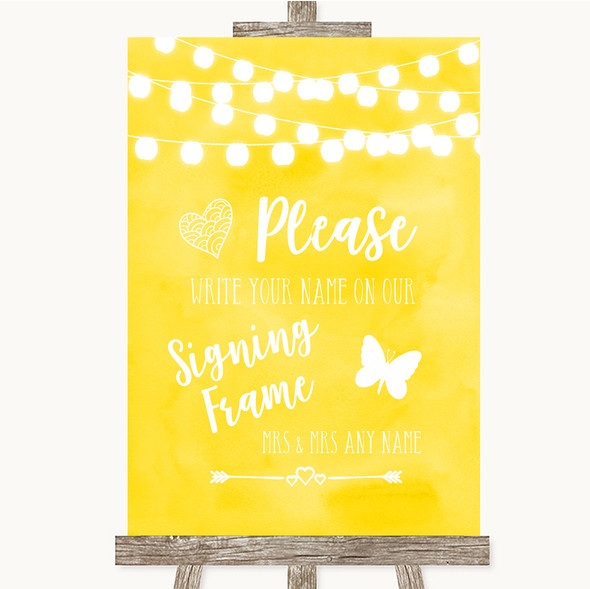 Yellow Watercolour Lights Signing Frame Guestbook Customised Wedding Sign