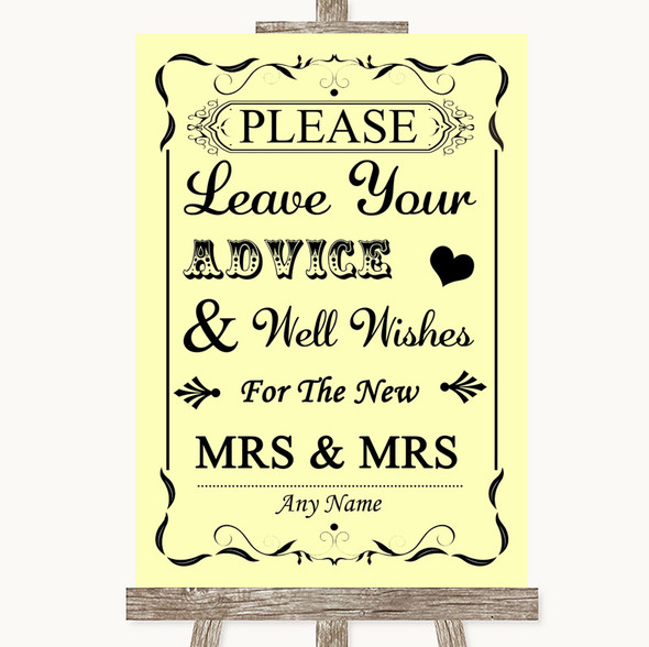 Yellow Guestbook Advice & Wishes Lesbian Customised Wedding Sign