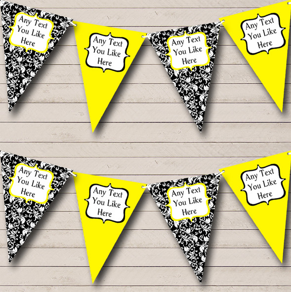 Yellow White Black Damask Wedding Anniversary Party Bunting