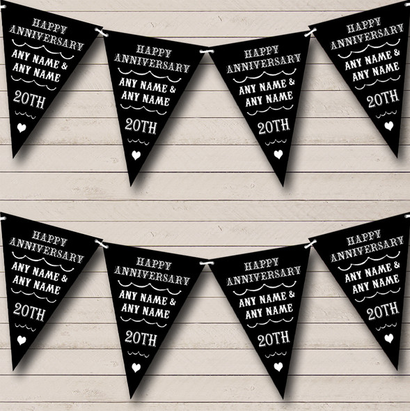 Text Any Year Black And White Wedding Anniversary Party Bunting