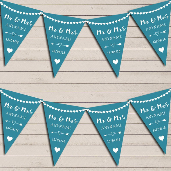 Heart Garland Mr & Mrs Teal Wedding Anniversary Bunting Garland Party Banner