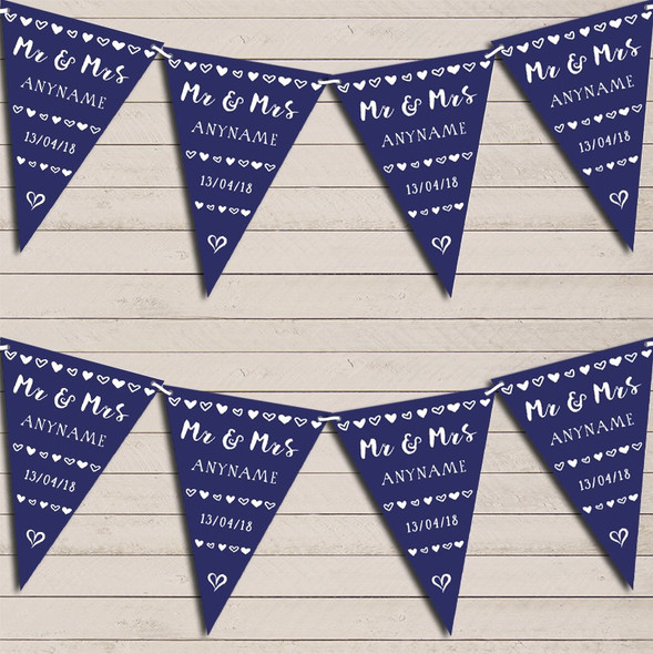 Mr & Mrs Hearts Navy Blue Wedding Anniversary Bunting Garland Party Banner