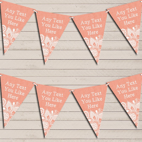 Coral Burlap & Lace Wedding Anniversary Bunting Garland Party Banner