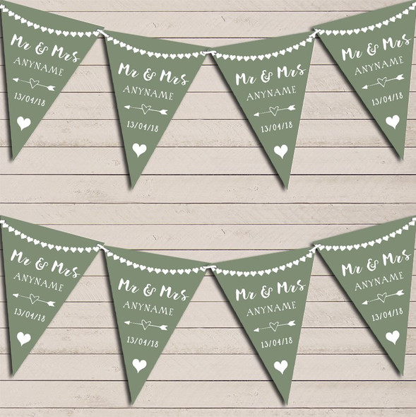 Heart Mr & Mrs Sage Green Wedding Anniversary Bunting Party Banner