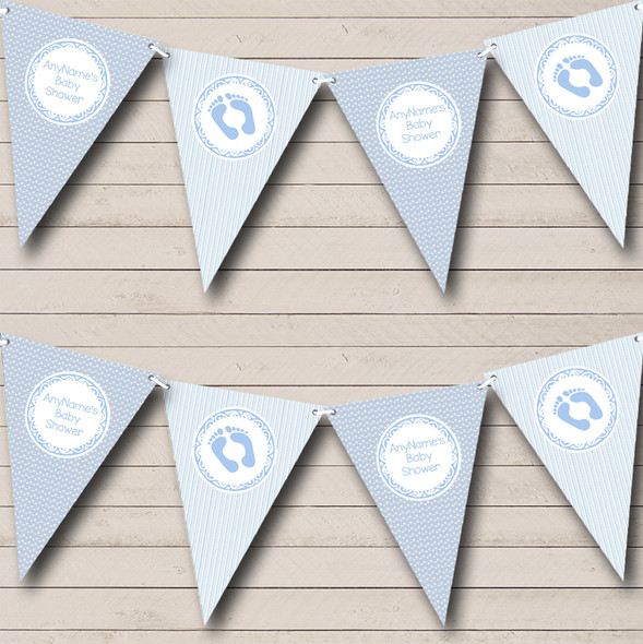 Boy Blue Stripes & Clouds Baby Shower Bunting