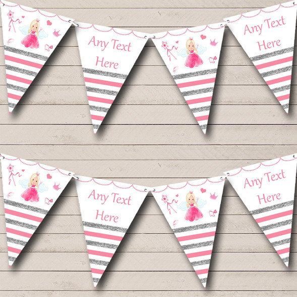 Silver & Pink Stripes Fairy Princess Baby Shower Bunting