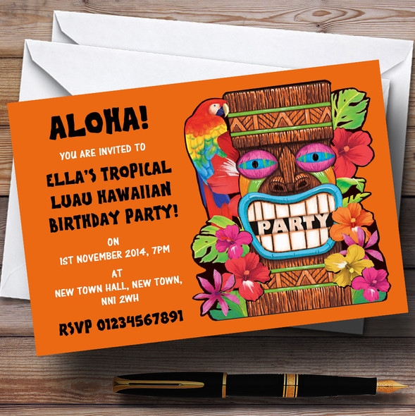 Orange Tropical Luau Hawaiian Customised Party Invitations