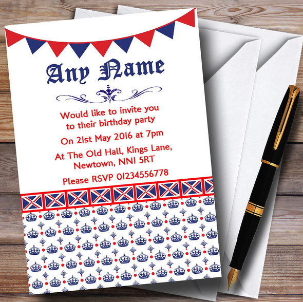 Red And White Blue Bunting London Customised Birthday Party Invitations