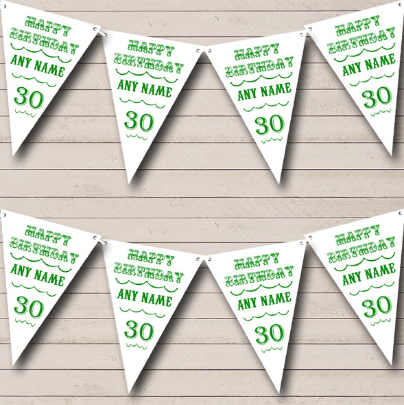 Vintage Text Any Age Birthday White Green Birthday Party Bunting