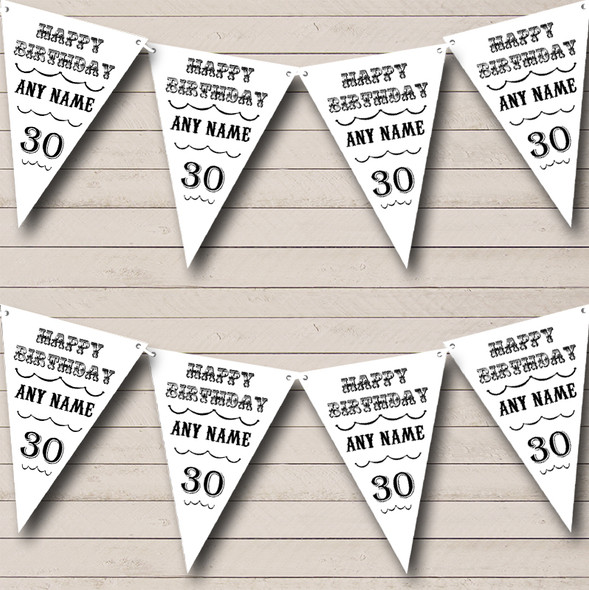 Text Any Age Birthday White And Black Birthday Party Bunting