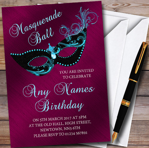 Deep Pink Masquerade Ball Customised Party Invitations