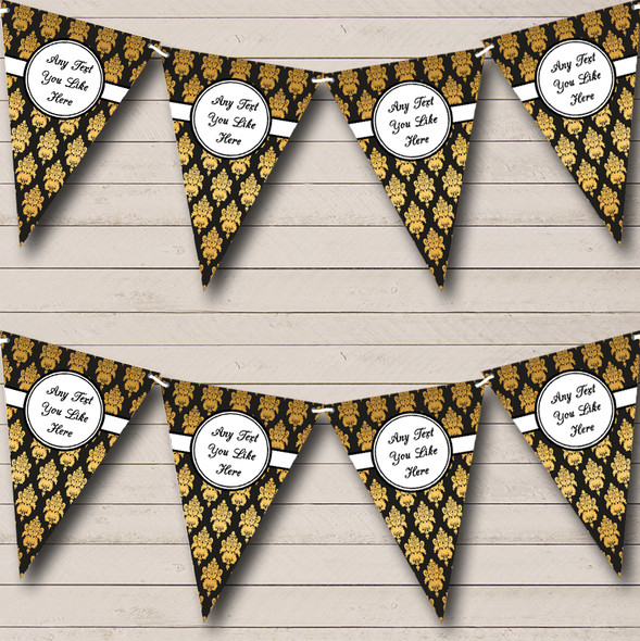Old Gold Vintage Black Damask Birthday Party Bunting