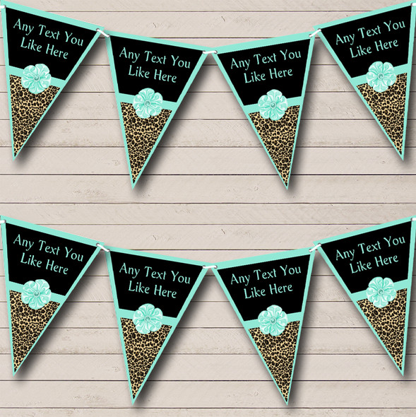 Leopard Print Turquoise Teal Bow Birthday Party Bunting