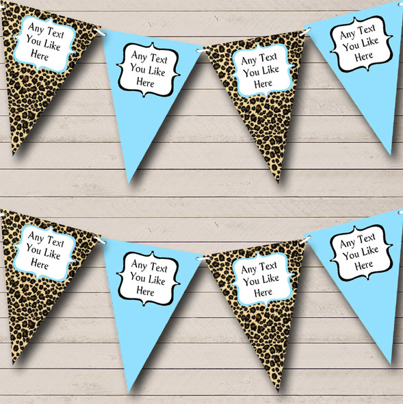 Leopard Print And Sky Blue Birthday Party Bunting