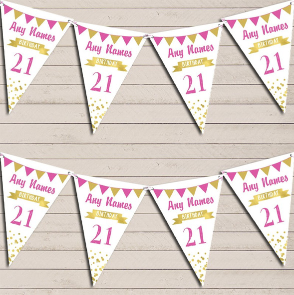 Any Age Birthday 18Th 21st 30th 40th 50th 60th Pink & Gold Birthday Bunting