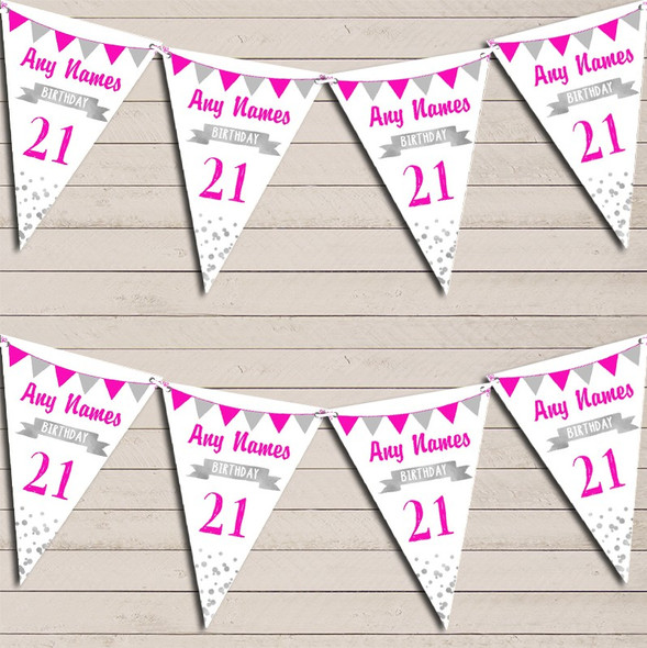 Any Age Birthday 18Th 21st 30th 40th 50th 60th Pink & Silver Birthday Bunting