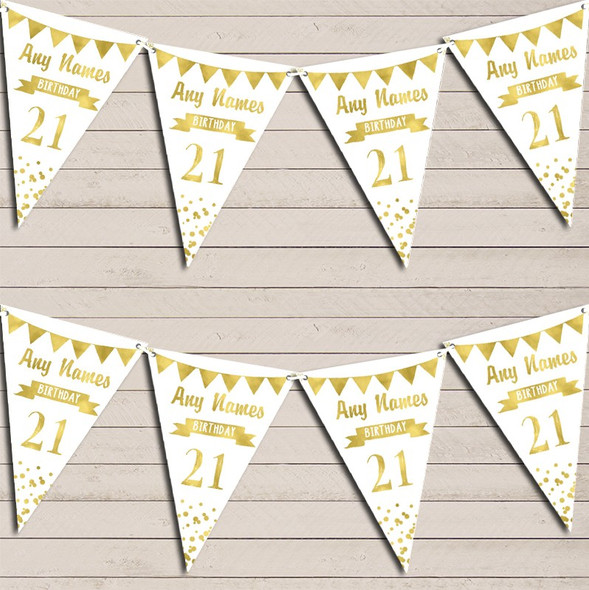 Any Age Birthday 18Th 21st 30th 40th 50th 60th White & Gold Birthday Bunting
