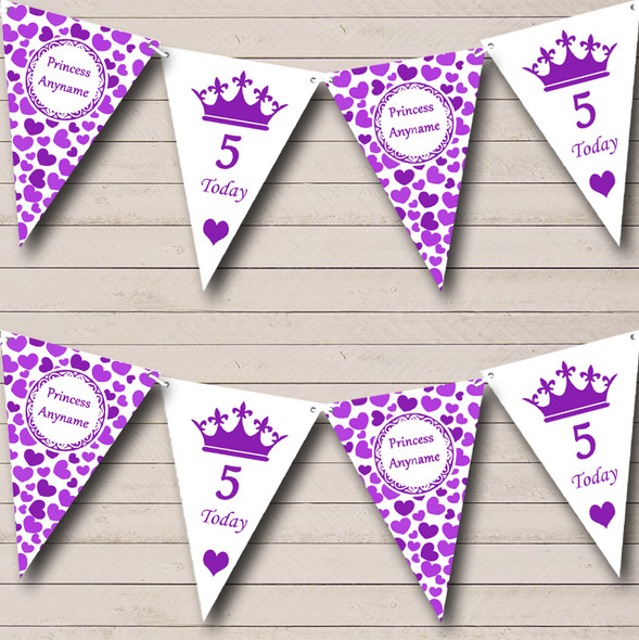 Purple & White Princess Girls Children's Birthday Party Bunting